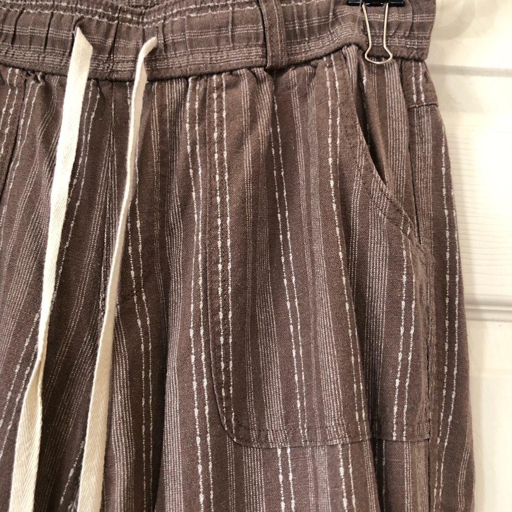 Rewash Wide-Leg Drawstring Pants Linen Blend Small Brown Striped Beach Casual - Picture 4 of 12